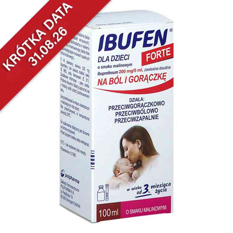 Ibufen dla dzieci forte o smaku malinowym 100 ml od ZAKŁADY FARMACEUTY. POLPHARMA S.A. ODDZIAŁ MEDANA  PZN 08300593