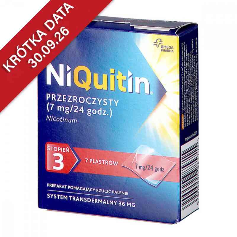Niquitin przezroczysty 7 mg/24 h stopień 3 plastry 7  od CARDINAL HEALTH UK 417 LTD. PZN 08300762