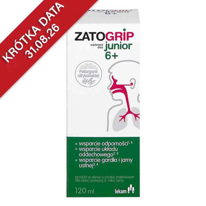 Zatogrip Junior 6+ syrop, sm. malinowy 120 ml od CELTHER POLSKA SP. Z O.O. PZN 08306008