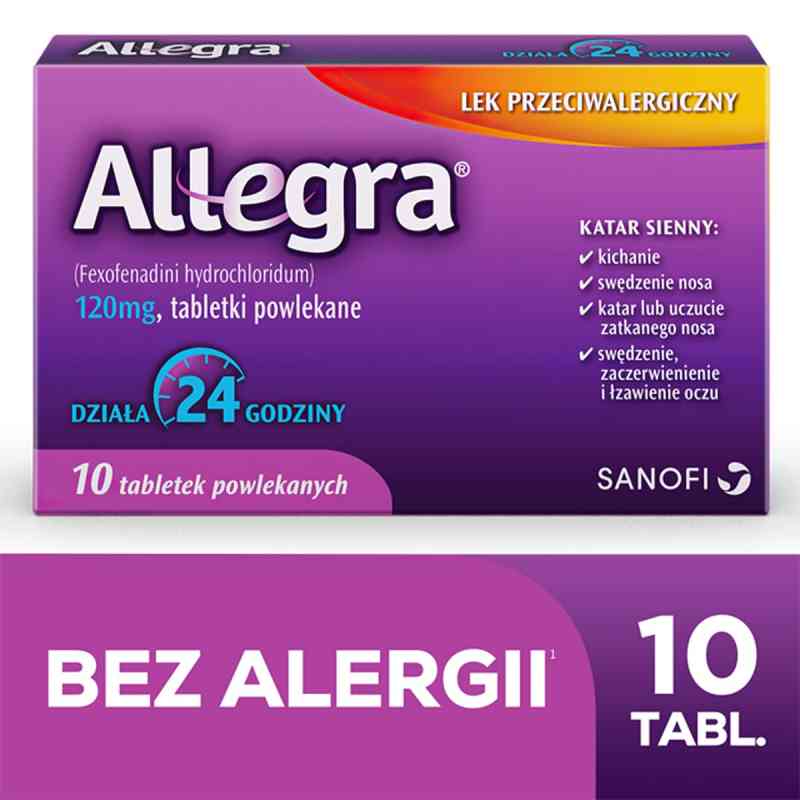 Allegra tabletki 120 mg 10  od SANOFI AVENTIS DEUTSCHLAND GMBH PZN 08300372