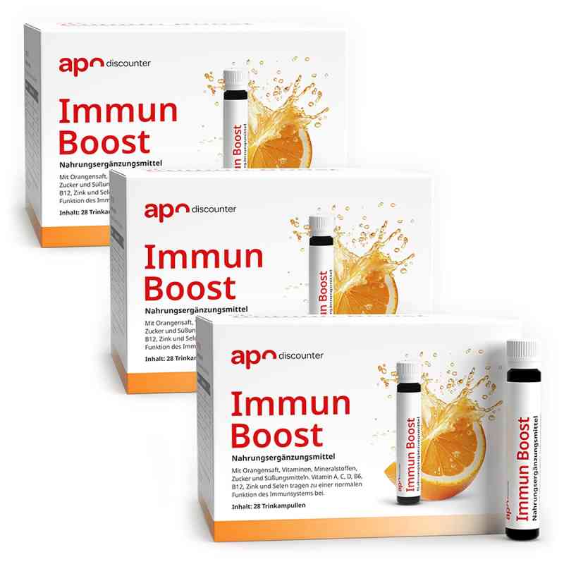Ampułki do picia Immun Boost firmy apodiscounter 3x28x25 ml od apo.com Group GmbH PZN 08102385