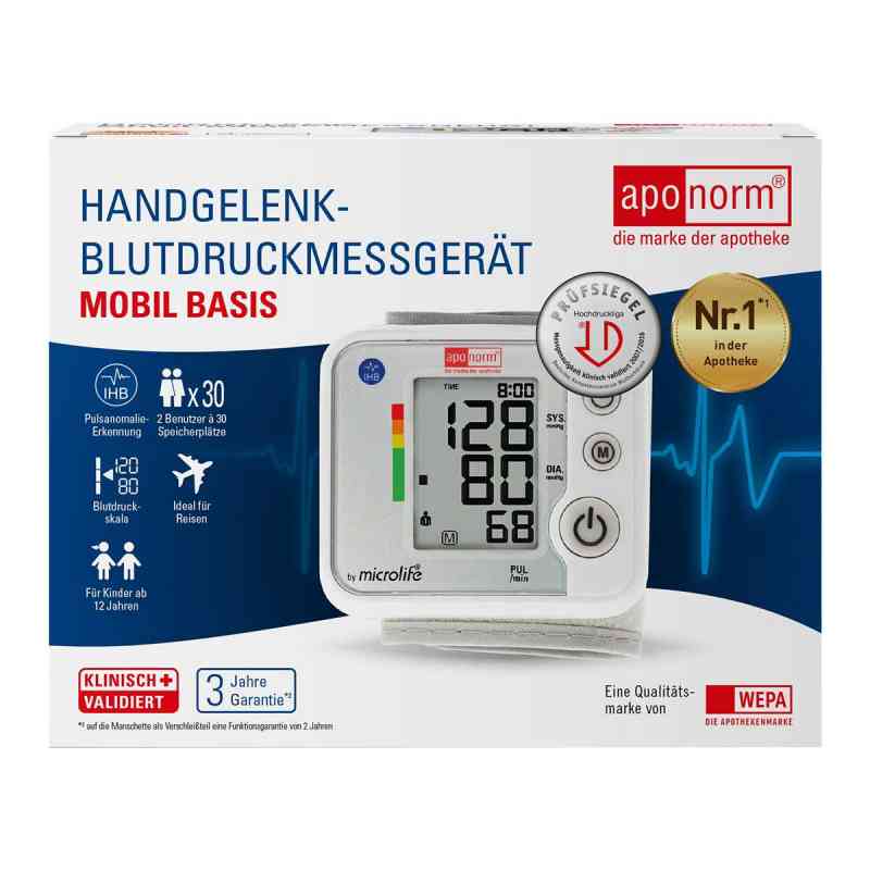 Aponorm Blutdruck Messgerät Mobil Basis Handgelenk 1 szt. od WEPA Apothekenbedarf GmbH & Co K PZN 11725048