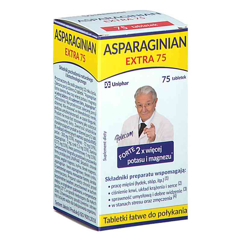 Asparaginian Magnezu Potasu Uniphar Extra tabletki 75  od UNIPHAR SP Z O.O. PZN 08304503