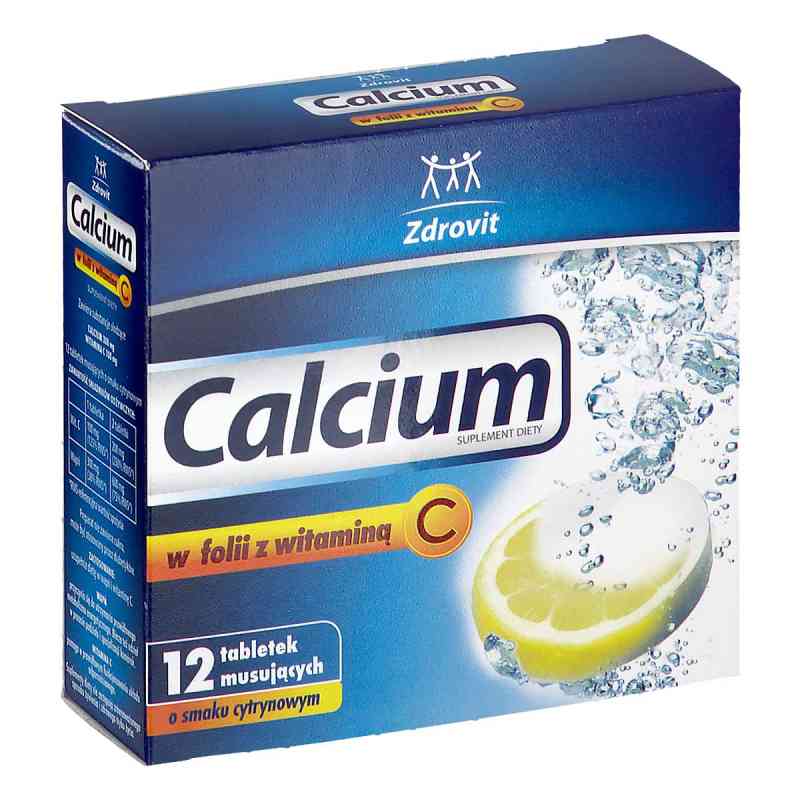 Calcium w folii z witaminą C o smaku cytrynowym tabletki musując 12  od NATUR PRODUKT PHARMA SP. Z O.O. PZN 08306357