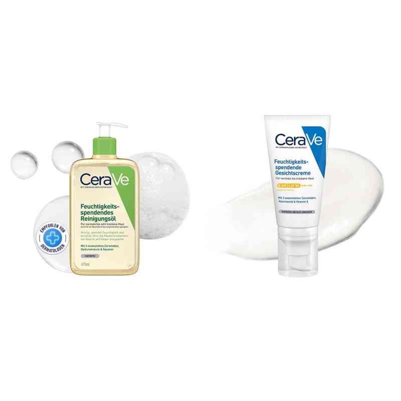 Cerave Set für sehr trockene Haut: Reinigungsöl & Gesichtscreme 473+52 ml od L'Oreal Deutschland GmbH Geschäftsbereich CeraVe PZN 08105193