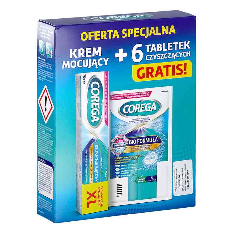 Corega Zestawa Krem mocujący delikatnie miętowy + Tabletki czysz 70 g od STAFFORD MILLER DUNGARVAN PZN 08306575