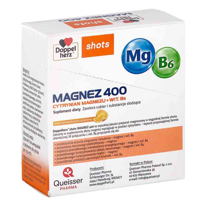 Doppelherz Shots Magnez 400 ampułki do picia 10  od QUEISSER PHARMA GMBH PZN 08306177