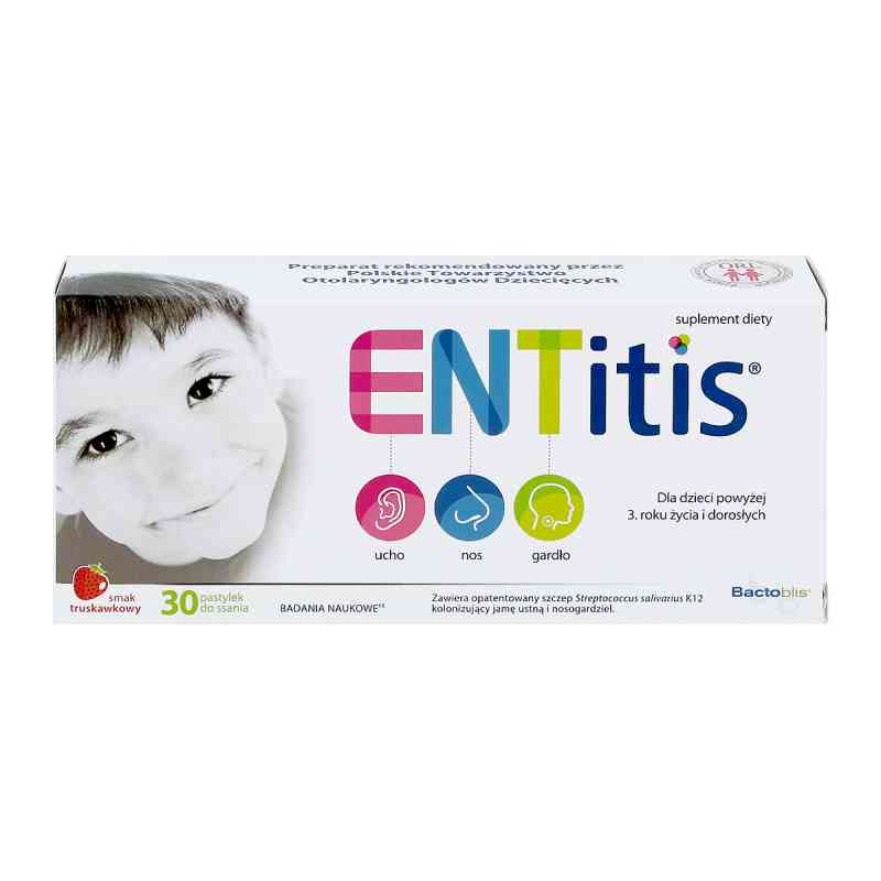 ENTitis pastylki smak truskawkowy 30 tabl. od MEDICO DOMUS D O.O. PZN 08300032