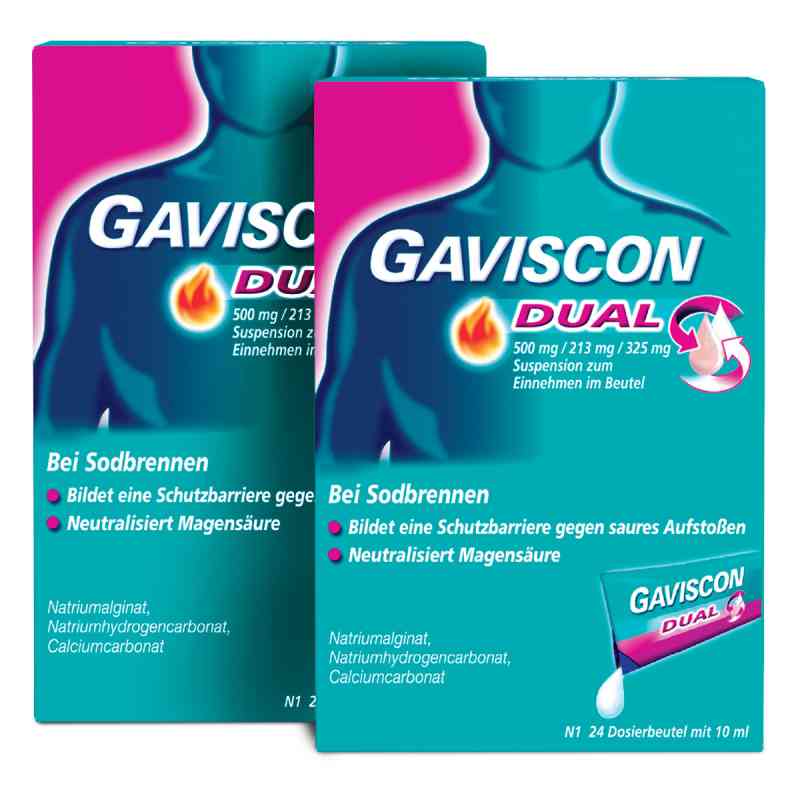 GAVISCON Dual 500 mg, 213 mg, 325 mg Susp. Dosierbeutel 2x24x10 ml od Reckitt Benckiser Deutschland Gm PZN 08100155