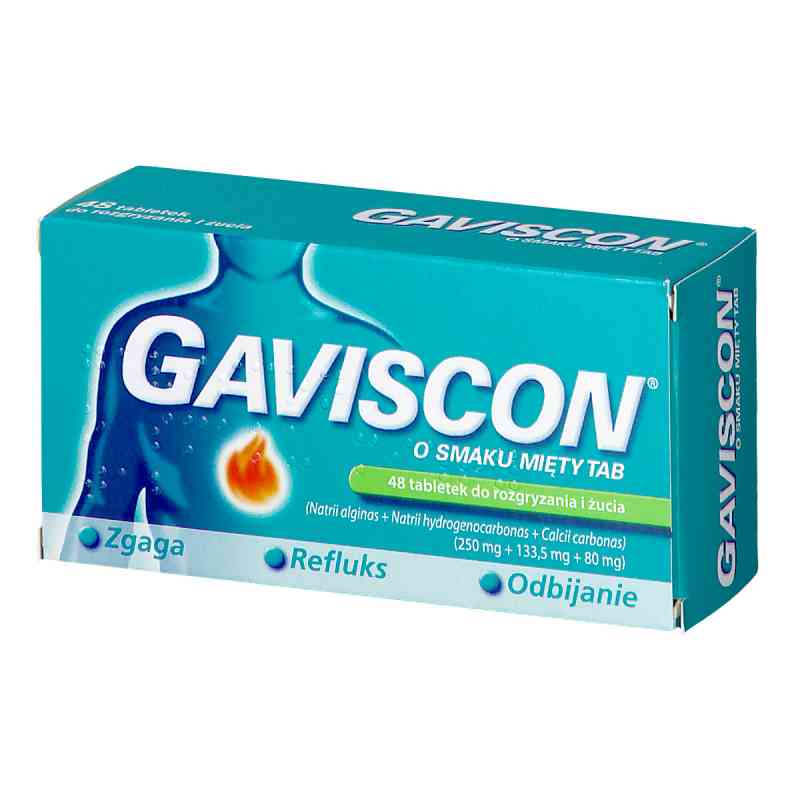 Gaviscon o smaku miętowym tabletki do rozgryzania i żucia 48  od RECKITT BANCKISER HEALTH CARE IN PZN 08300852