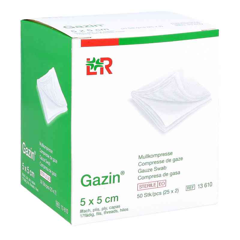 Gazin kompresy 5x5 cm 8-krotnie sterylne 25X2 szt. od Lohmann & Rauscher GmbH & Co.KG PZN 03449002