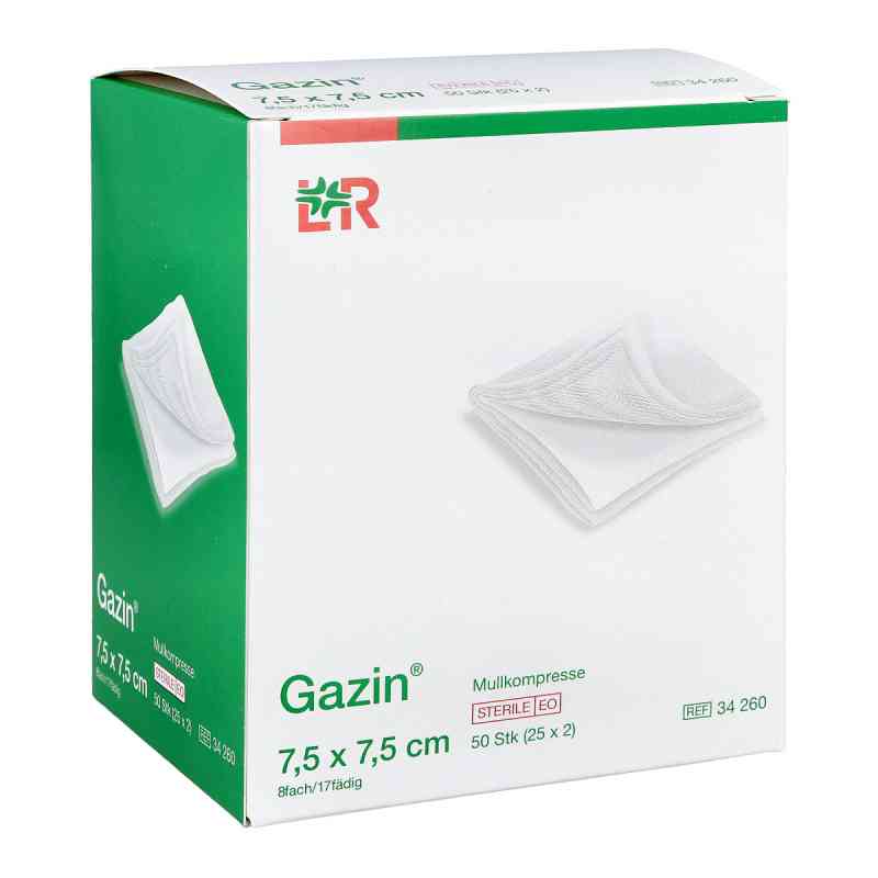 Gazin Mullkomp.7,5x7,5 cm steril 8fach 25X2 szt. od B2B Medical GmbH PZN 16007607