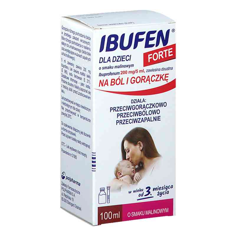 Ibufen dla dzieci forte o smaku malinowym 100 ml od ZAKŁADY FARMACEUTY. POLPHARMA S.A. ODDZIAŁ MEDANA  PZN 08300593