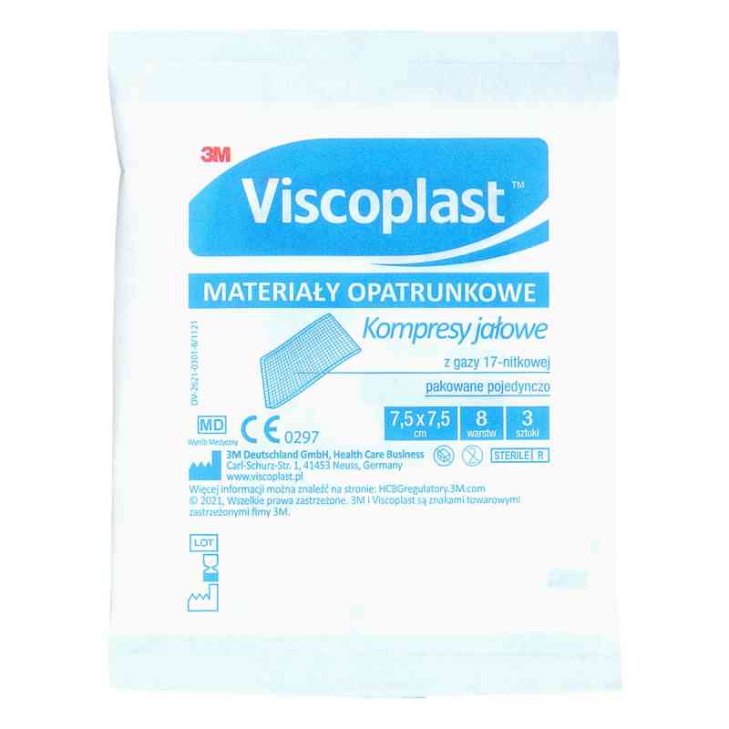 Kompresy jałowe z gazy 17 nitkowe 8 warstwowe 7,5 x 7,5 cm 3  od 3M POLAND MANUFACTURING SP. Z O.O. PZN 08304696