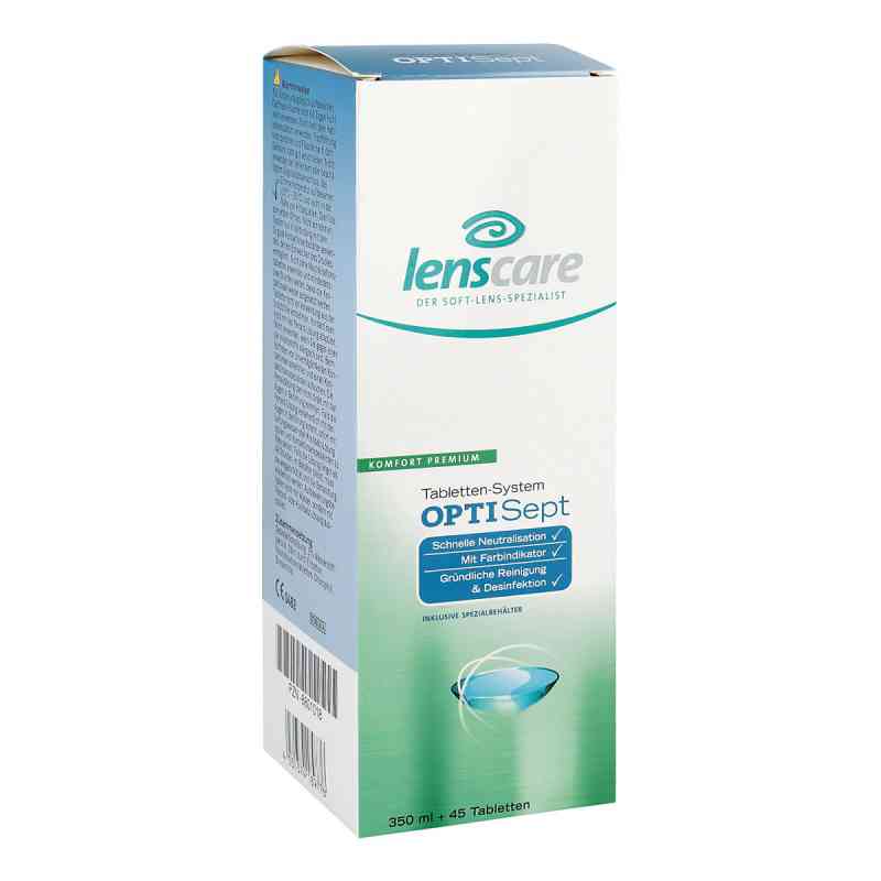 Lenscare Optisept Kombip.350 ml+45 Tabl.+1 Beh. 1 op. od  PZN 08801018