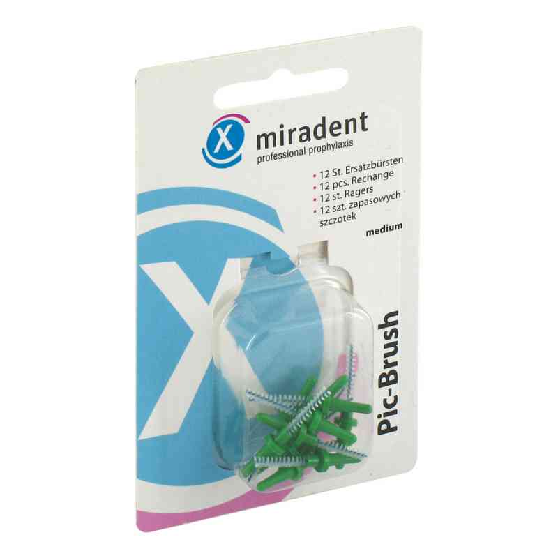Miradent Pic-brush Ersatzbuersten medium gruen 12 szt. od Hager Pharma GmbH PZN 00842087