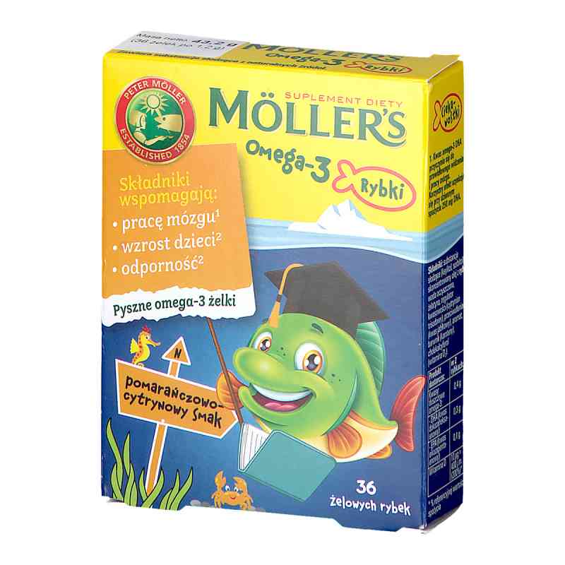 Mollers Omega-3 Rybki Pomarańczowo-cytrynowy smak 36 szt. od ORKLA HEALTH AS PZN 08300768