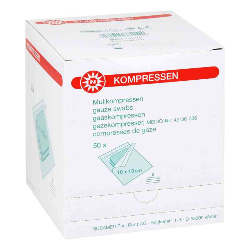 Mullkompressen 10x10cm 8-fach steril 50X2 szt. od NOBAMED Paul Danz AG PZN 07385747