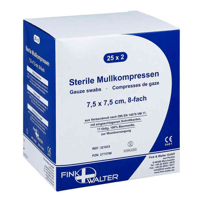 Mullkompressen 7,5x7,5 cm steril 8fach 25X2 szt. od Fink & Walter GmbH PZN 02773798