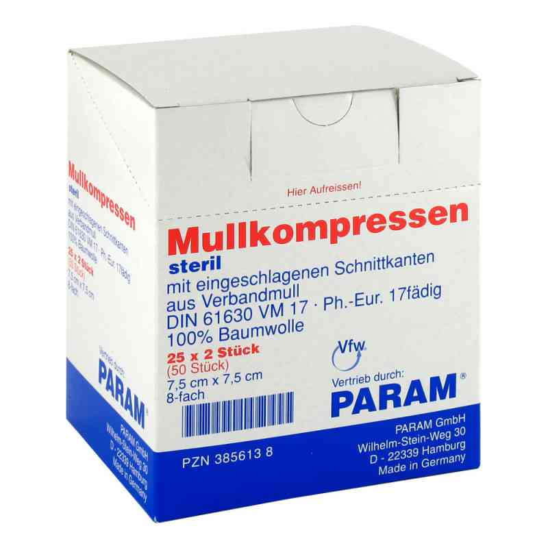 Mullkompressen 7,5x7,5cm 8-fach steril 25X2 szt. od Param GmbH PZN 03856138
