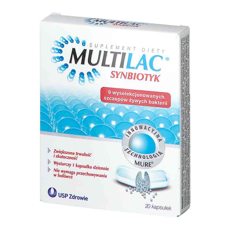 Multilac, synbiotyk (probiotyk + prebiotyk), kapsułki 20 kaps. od BIFODAN A/S PZN 08300902