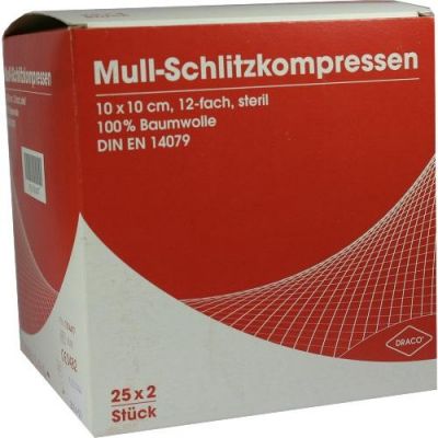 Schlitzkompressen Mull 10x10cm 12fach steril 25X2 szt. od Dr. Ausbüttel GmbH & Co. KG PZN 07574477