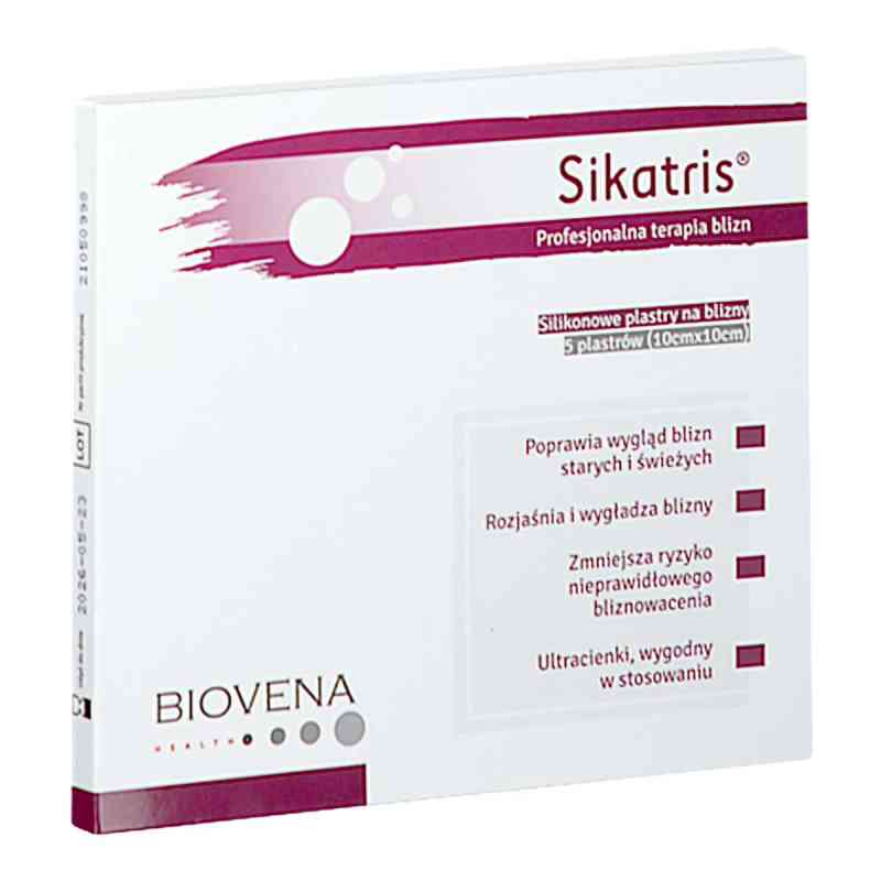 SIKATRIS Silikonowy Plaster na blizny 10cmx10cm 5  od BIOVENA HEALTH SP. Z O.O. PZN 08303091