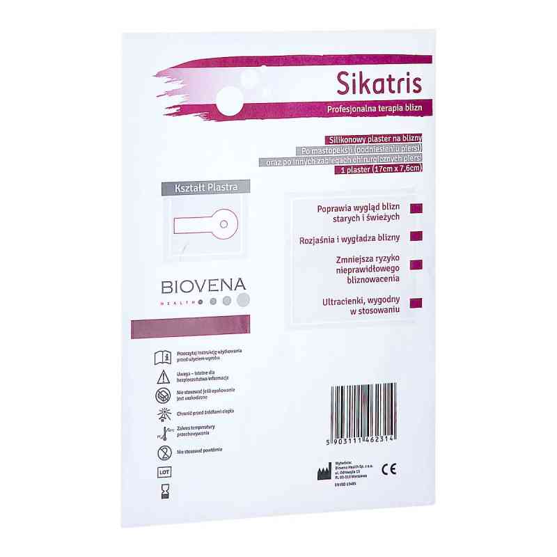 SIKATRIS Silikonowy plaster na blizny po mastopeksji 17cmx7,6cm 1  od BIOVENA HEALTH SP. Z O.O. PZN 08303095