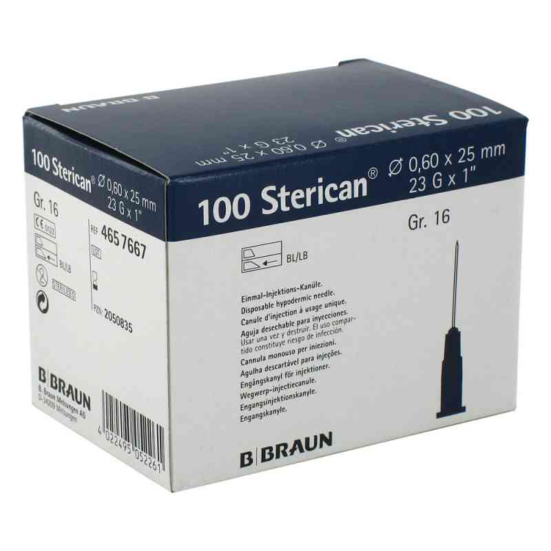 Sterican Kan.luer-lok 0,60x25mm Gr.16 blau 100 szt. od B. Braun Melsungen AG PZN 02050835