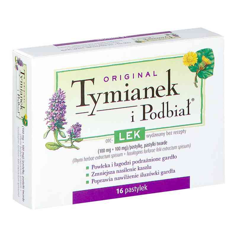 Tymianek i Podbiał pastylki do ssania 16  od EWA S.A.PRZEDSIĘBIORSTWO PRODUKCYJNO-HANDLOWE PZN 08301766