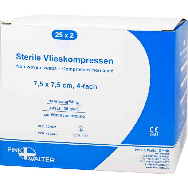 Vlieskompressen 7,5x7,5 cm steril 4fach 25X2 szt. od Fink & Walter GmbH PZN 04808302