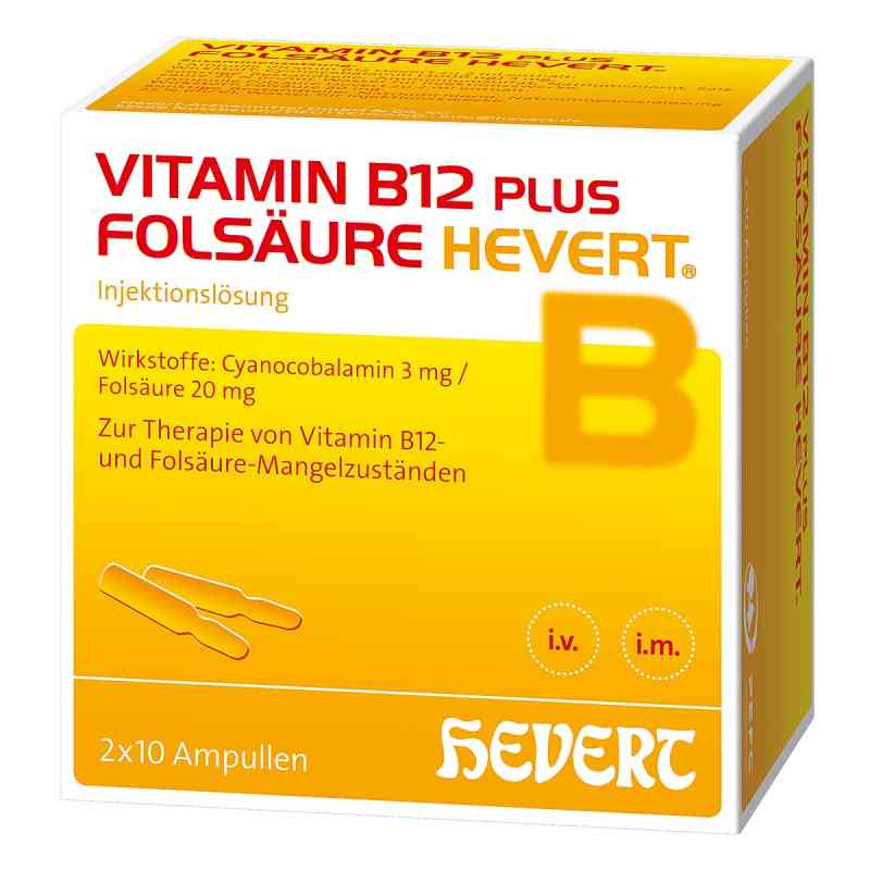 Witamina B12 Kwas foliowy Hevert ampułki do iniekcji  2X10X2 ml od Hevert-Arzneimittel GmbH & Co. KG PZN 00296093