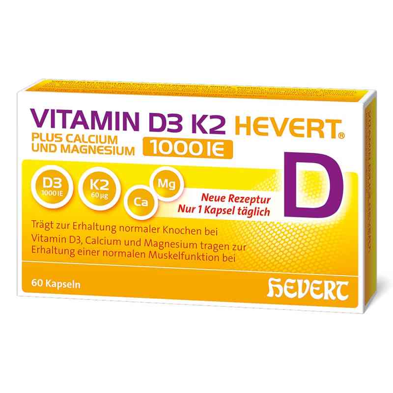 Witamina D3 K2 Hevert + wapń i magnez 1000 IE kapsułki 60 szt. od Hevert-Arzneimittel GmbH & Co. KG PZN 19295653