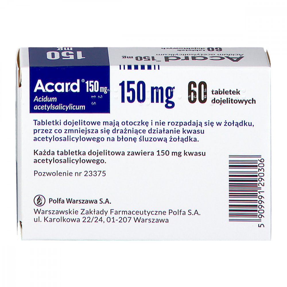 Acard 150 mg 60 tabletek, Acard 150 cena - Apo-Discounter.pl