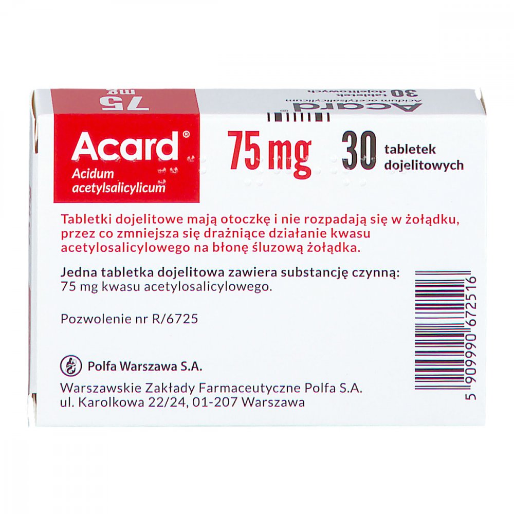 Acard 75 mg tabletki dojelitowe 30 kup online