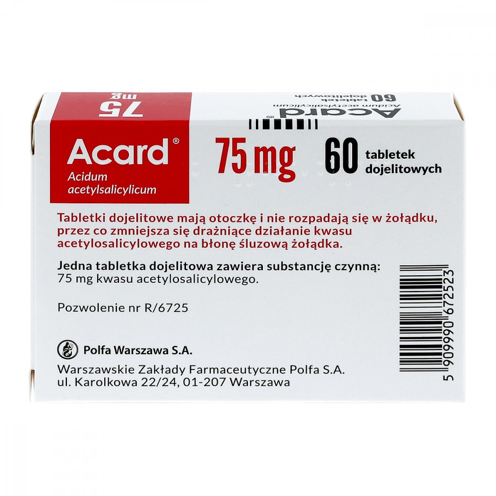 Acard 75 mg tabletki dojelitowe, Acard 75 mg zastosowanie - Apo ...
