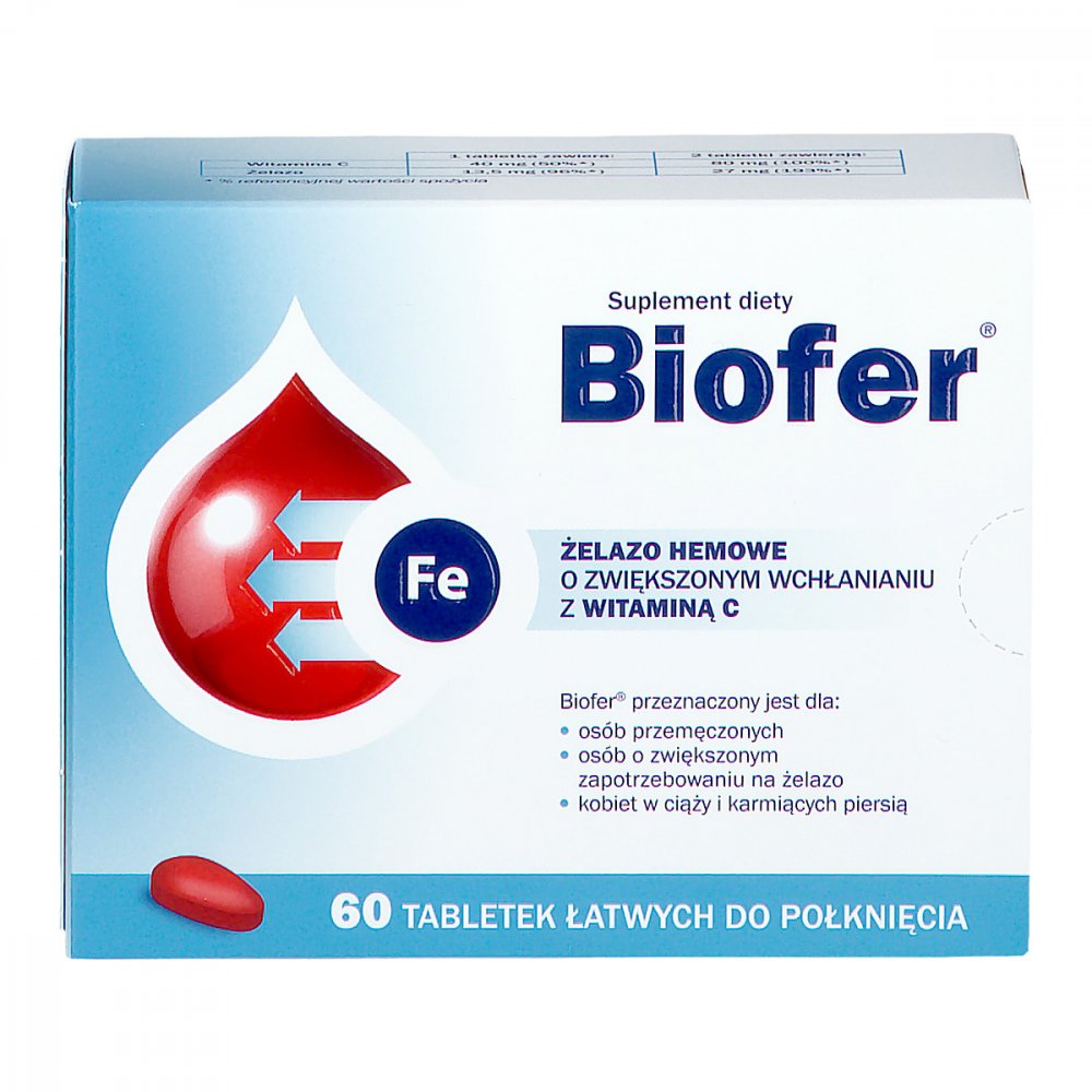 Biofer tabletki z żelazem hemowym, żelazo hemowe apteka - Apo-Discounter.pl