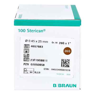 Sterican Kan.luer-lok 045x25mm igła roz. 18 brązowa zamów na apo-discounter.pl