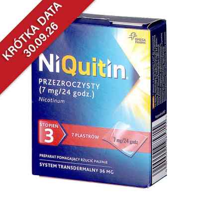 Niquitin przezroczysty 7 mg/24 h stopień 3 plastry
