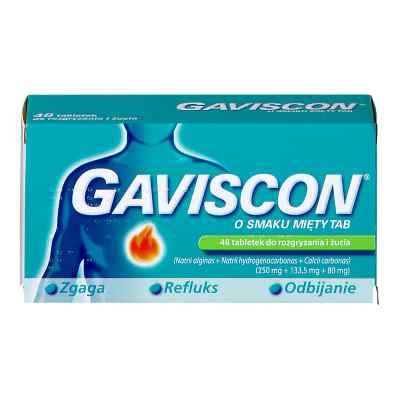 Gaviscon o smaku miętowym tabletki do rozgryzania i żucia zamów na apo-discounter.pl