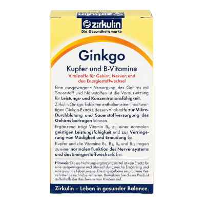 Zirkulin Ginkgo Kupfer und B-vitamine Tabletten Zirkulin Ginkgo Kupfer und B-vitamine Tabletten