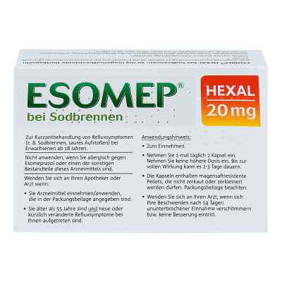 Esomep Hexal bei Sodbrennen 20 mg magensaftresistent Hkp. zamów na apo-discounter.pl