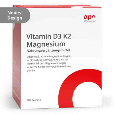 Kapsułki z witaminami D3 i K2 oraz magnezem marki apodiscounter
