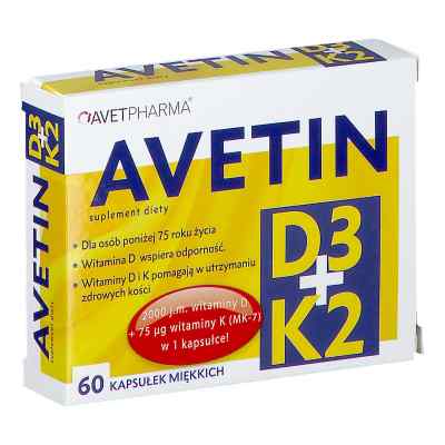 Avetin D3 + K2 kapsułki miękkie 60  od AVET PHARMA SP. Z.O.O. PZN 08302011