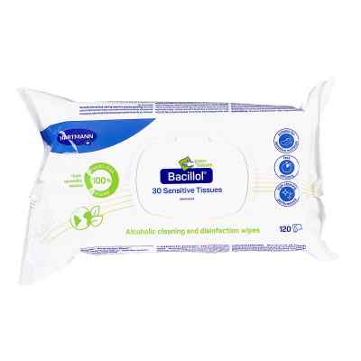 Bacillol 30 Sensitive Green ściereczki do tkanin w opakowaniu ty