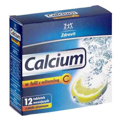 Calcium w folii z witaminą C o smaku cytrynowym tabletki musując 12  od NATUR PRODUKT PHARMA SP. Z O.O. PZN 08306357