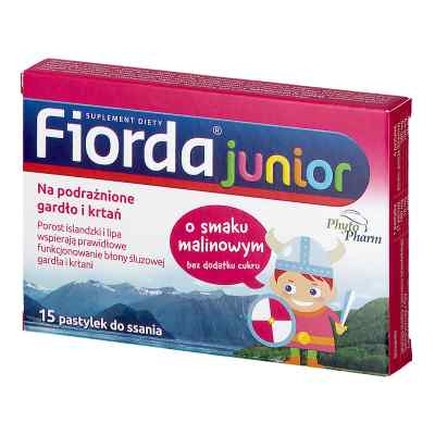 Fiorda Junior o smaku malinowym, pastylki do ssania 15  od PHYTOPHARM KLĘKA S.A. PZN 08300836