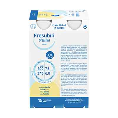 Fresubin Original Drink Vanille Trinkflasche 4X200 ml od Fresenius Kabi Deutschland GmbH PZN 00026324