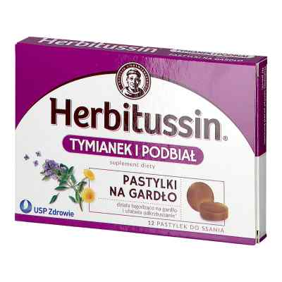 Herbitussin Tymianek i Podbiał pastylki na Gardło 12  od US PHARMACIA SP. Z O.O. PZN 08300808