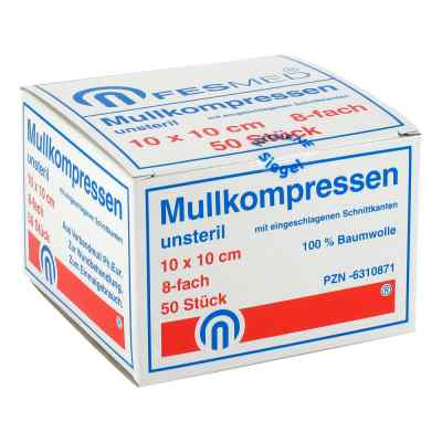 Mullkompressen Es 10x10cm 8-fach unsteril 50 szt. od FESMED Verbandmittel GmbH PZN 06310871